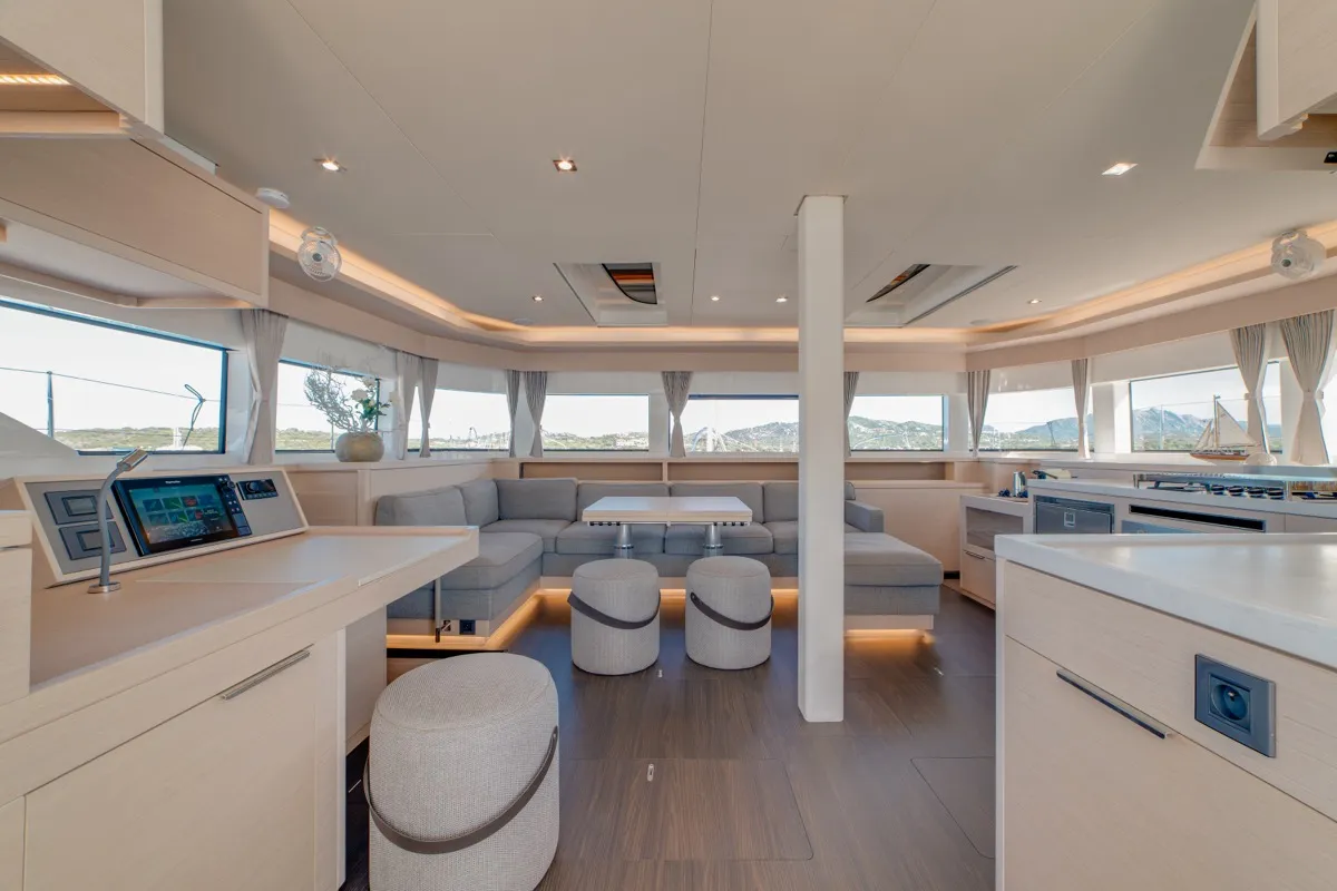 Salon of Chilli, a Lagoon 55 catamaran at Olbia, Italy