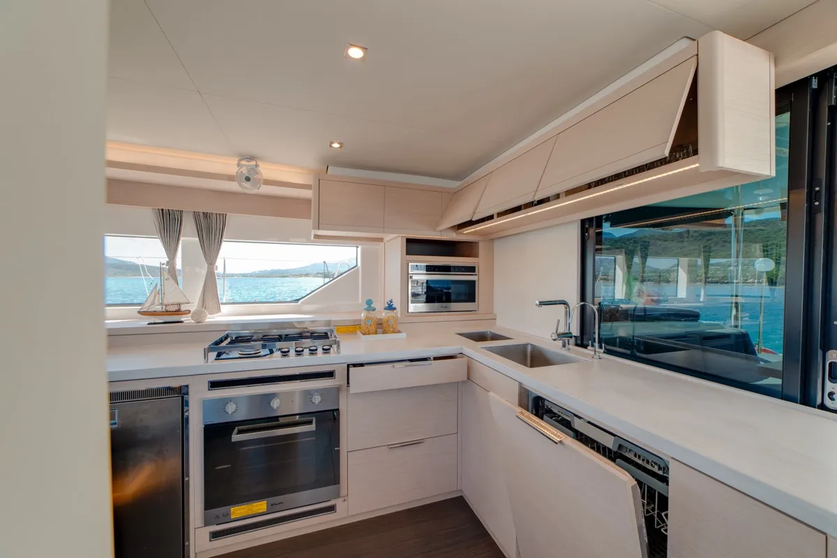 Galley of Chilli, a Lagoon 55 catamaran at Olbia, Italy