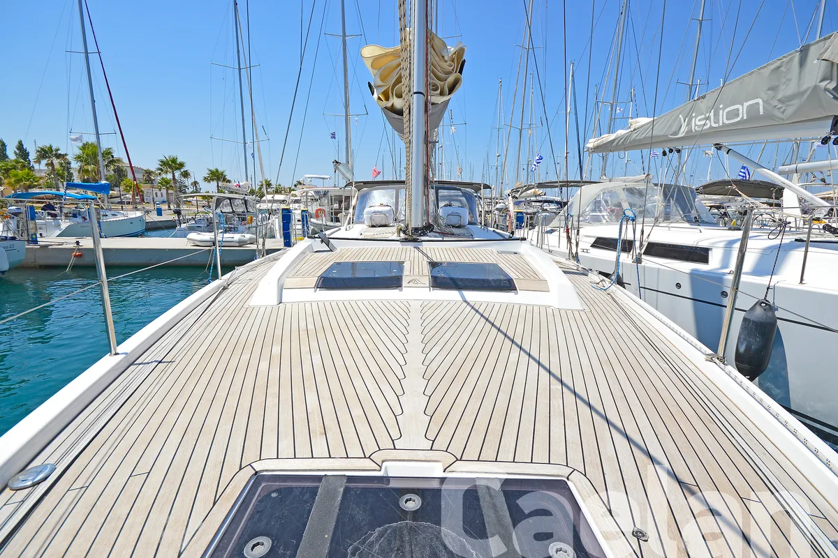 Deck of Kimi, a Hanse 505 sailboat at Kos, Greece