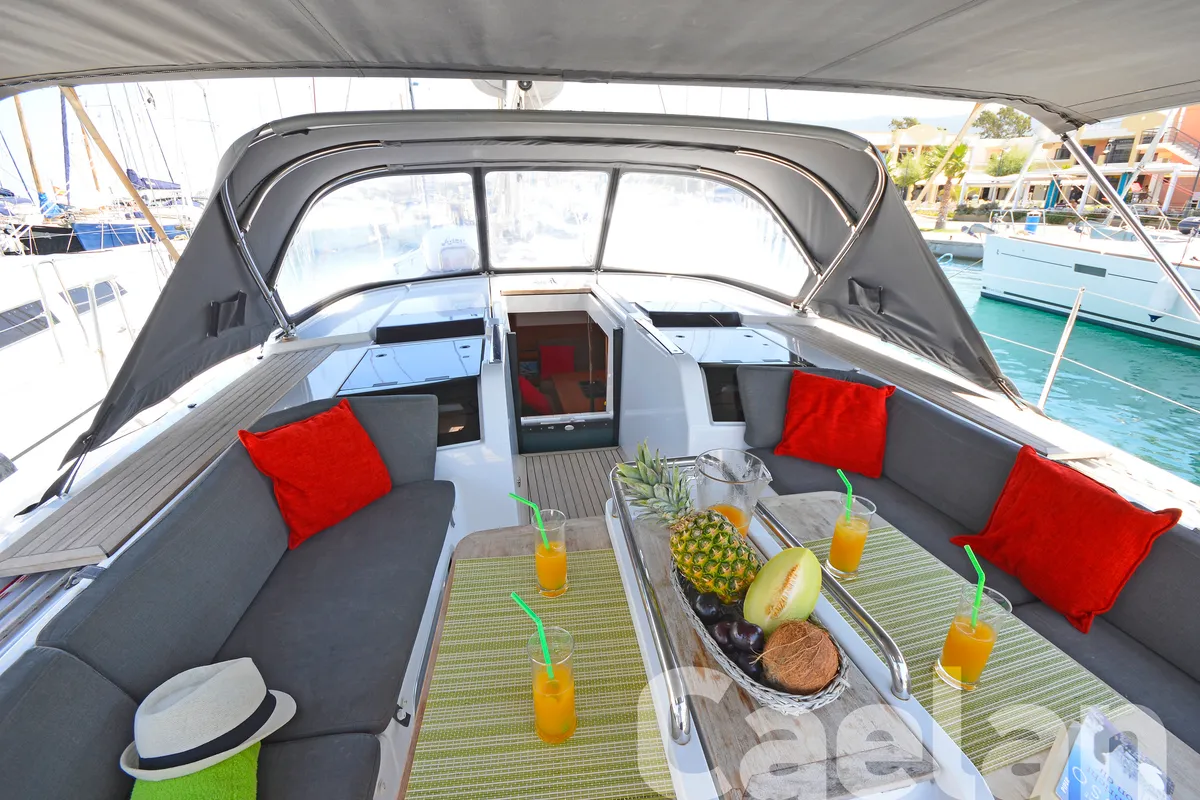 Deck of Kimi, a Hanse 505 sailboat at Kos, Greece