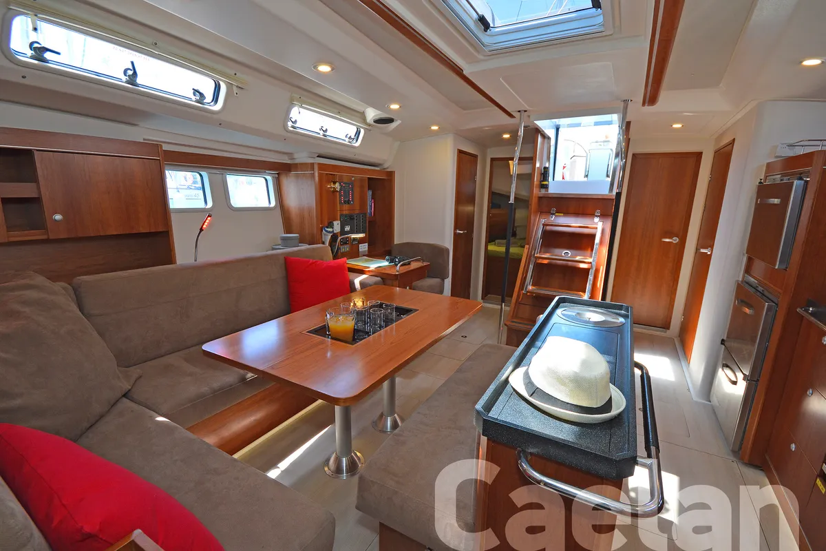 Salon of Kimi, a Hanse 505 sailboat at Kos, Greece