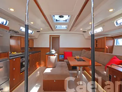 Salon of Kimi, a Hanse 505 sailboat at Kos, Greece
