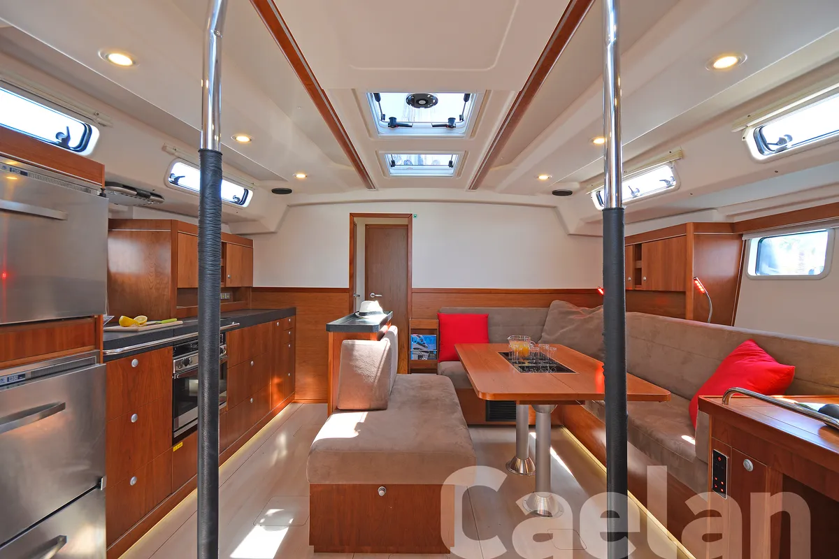 Salon of Kimi, a Hanse 505 sailboat at Kos, Greece