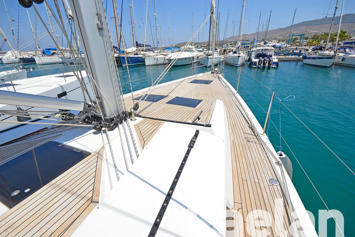 Deck of Kimi, a Hanse 505 sailboat at Kos, Greece