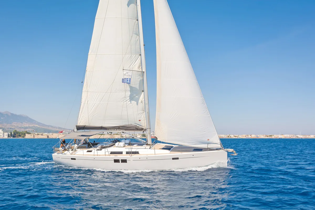 Exterior view of Kimi, a Hanse 505 sailboat at Kos, Greece