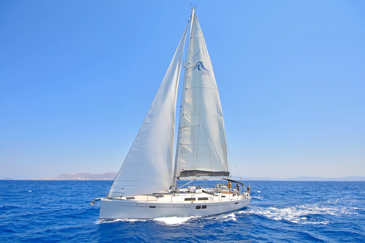 Exterior view of Kimi, a Hanse 505 sailboat at Kos, Greece