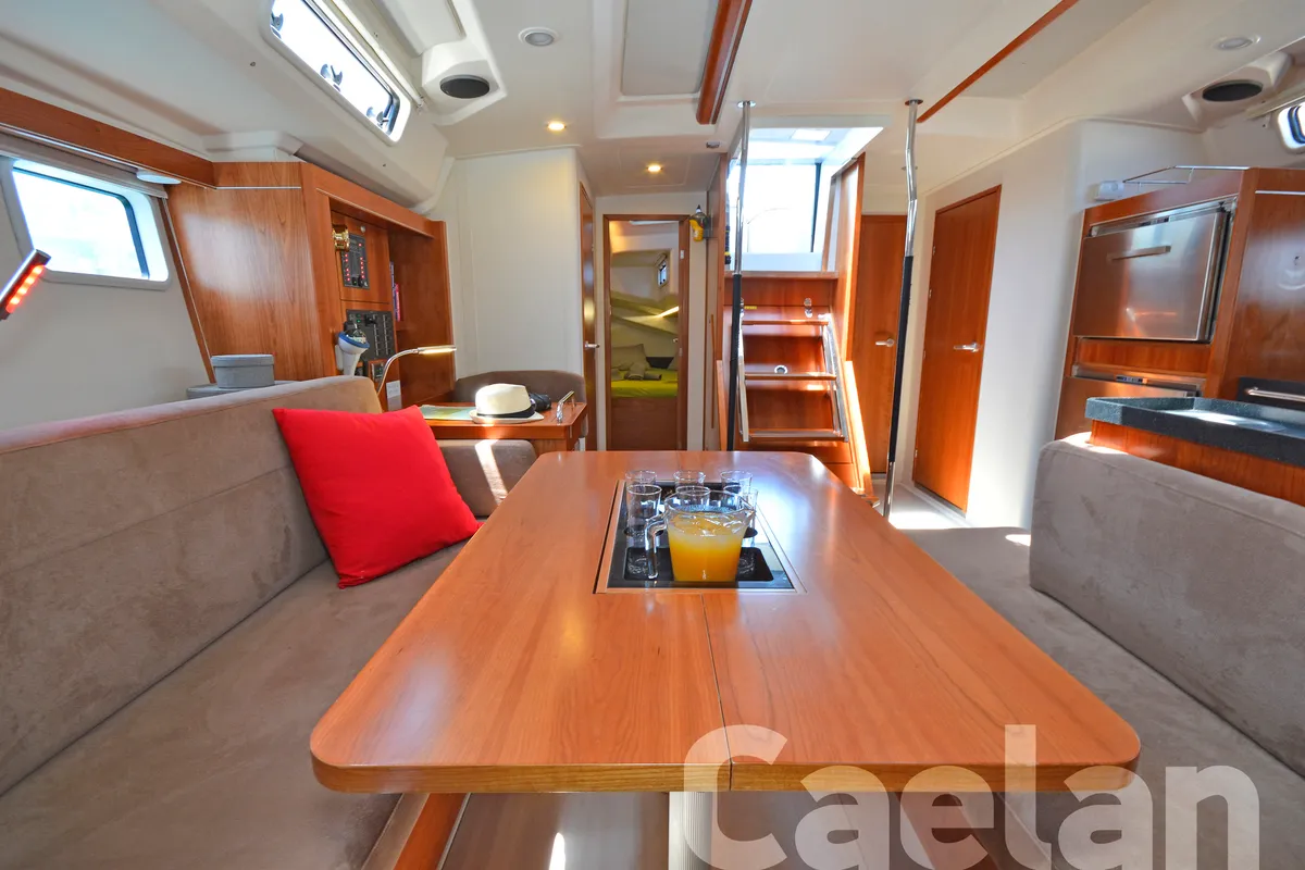 Salon of Kimi, a Hanse 505 sailboat at Kos, Greece