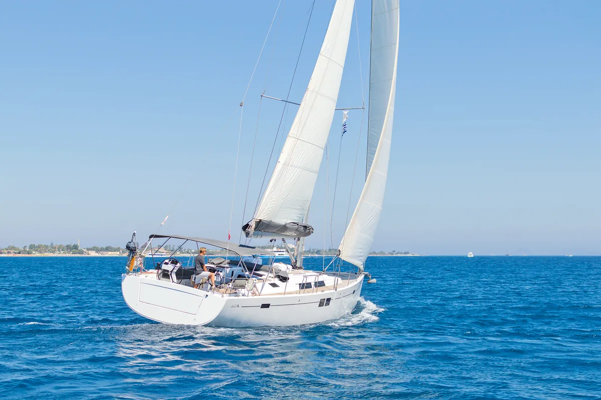 Exterior view of Kimi, a Hanse 505 sailboat at Kos, Greece