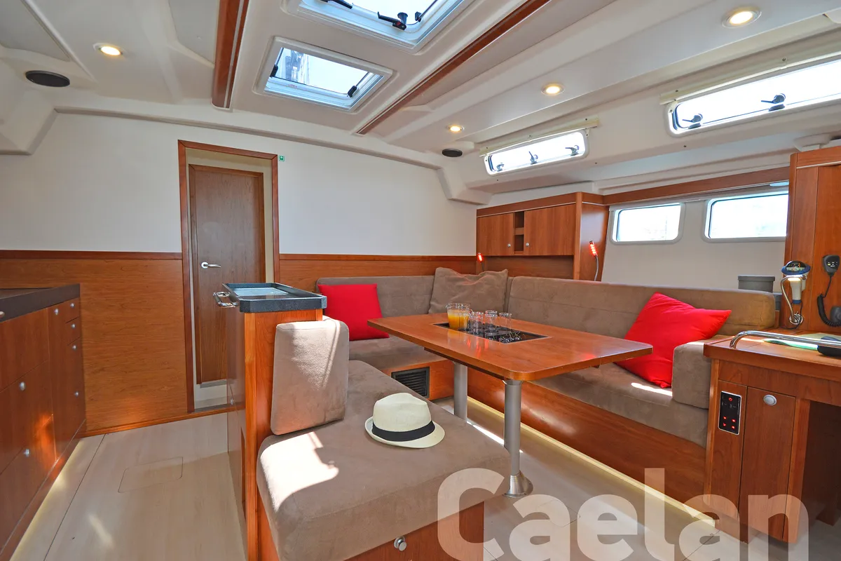 Salon of Kimi, a Hanse 505 sailboat at Kos, Greece