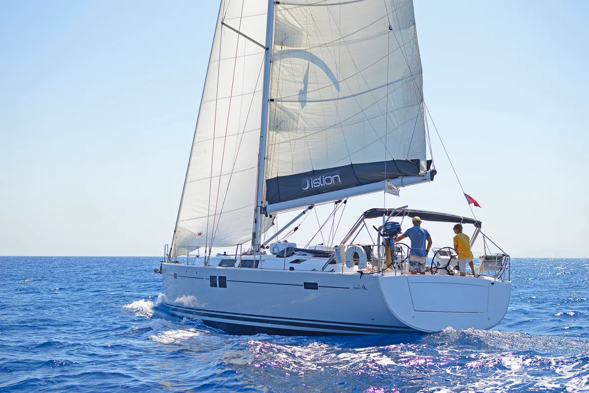 Exterior view of Kimi, a Hanse 505 sailboat at Kos, Greece