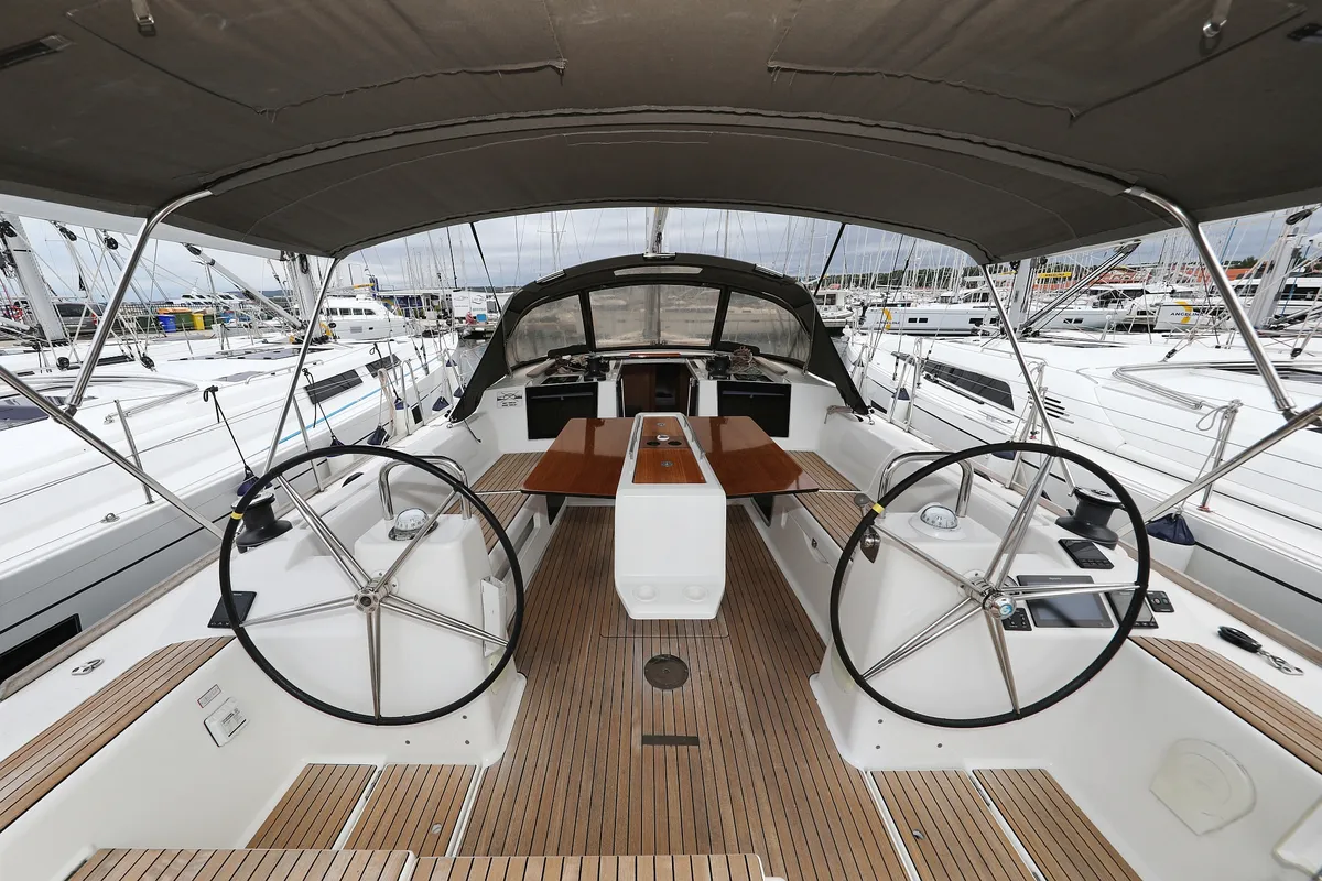Cockpit of Sylke, a Dufour 460 GL sailboat at Grad Biograd na Moru, Croatia