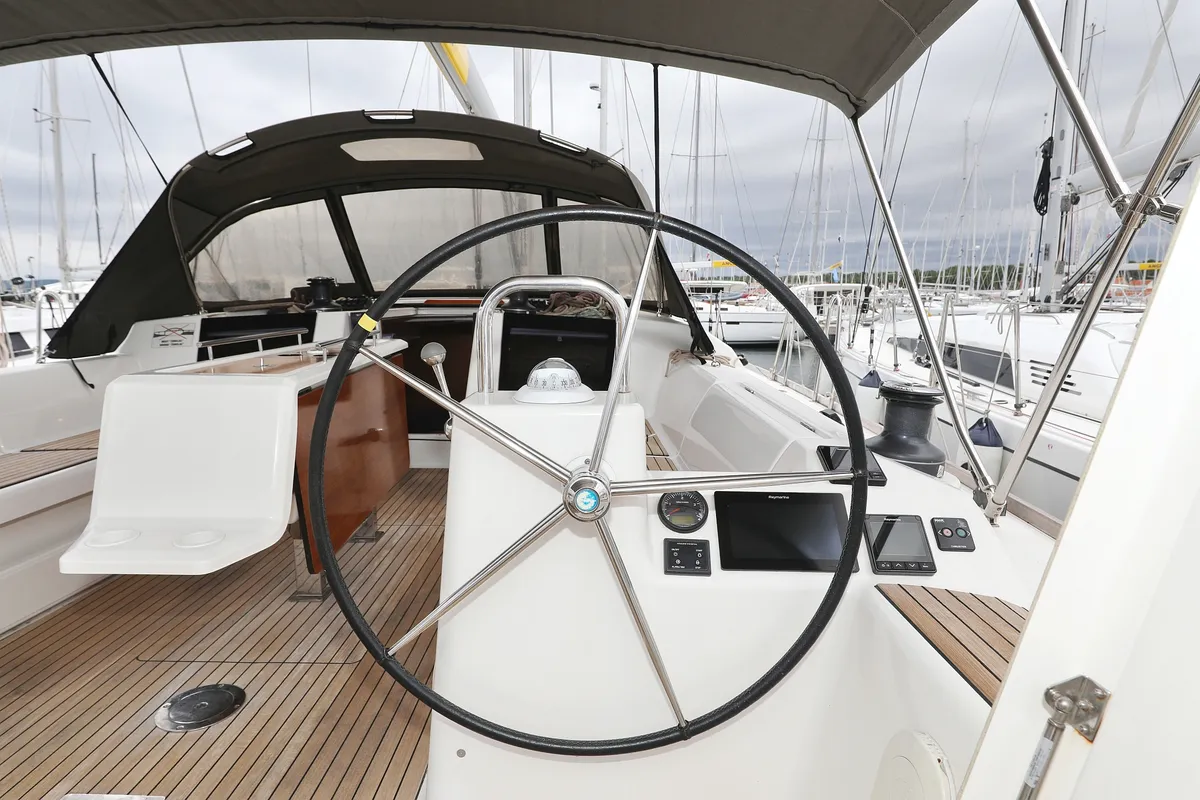 Cockpit of Sylke, a Dufour 460 GL sailboat at Grad Biograd na Moru, Croatia