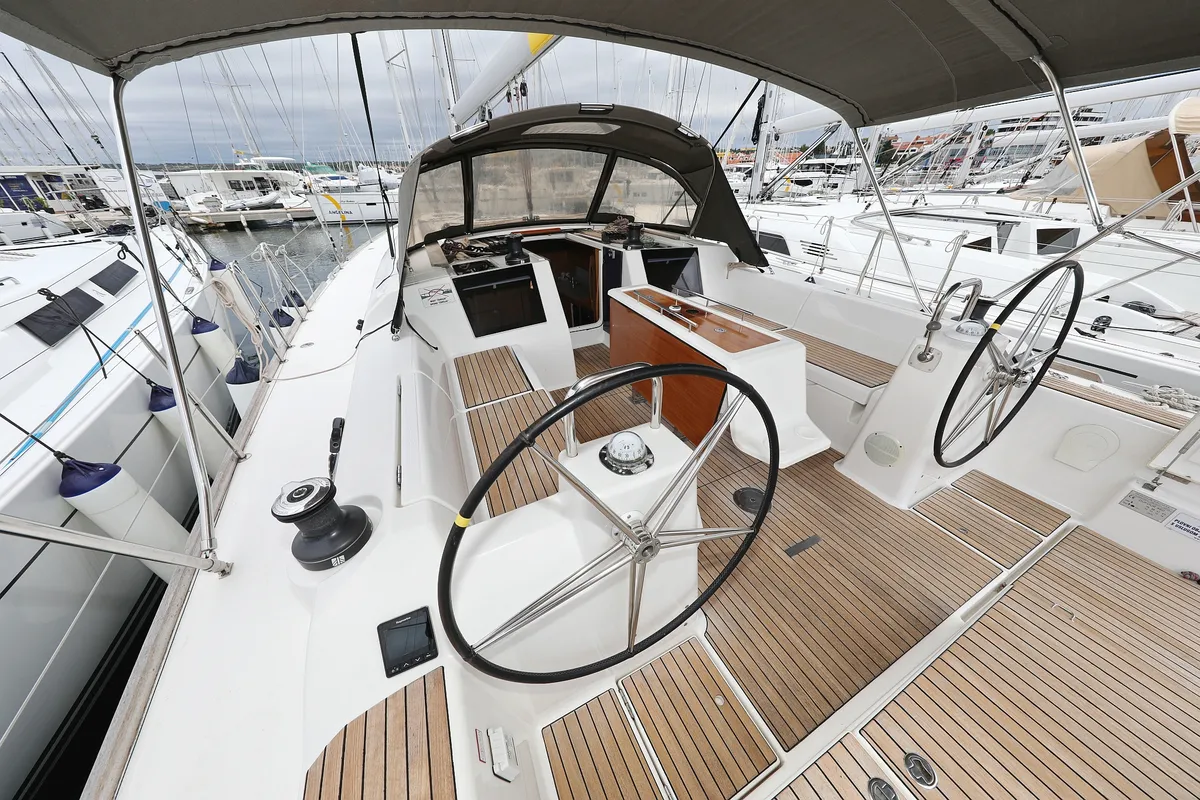 Cockpit of Sylke, a Dufour 460 GL sailboat at Grad Biograd na Moru, Croatia