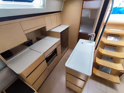 Galley of Ellora, a Hanse 548 sailboat at Lavrion, Greece