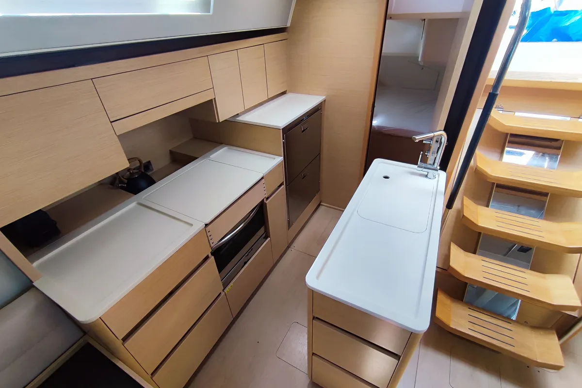 Galley of Ellora, a Hanse 548 sailboat at Lavrion, Greece