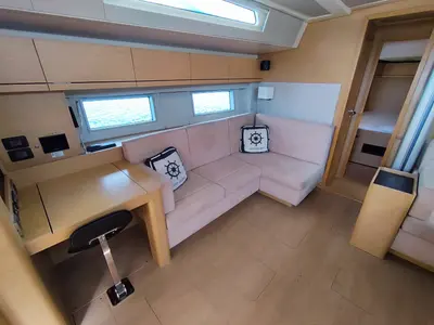 Salon of Ellora, a Hanse 548 sailboat at Lavrion, Greece