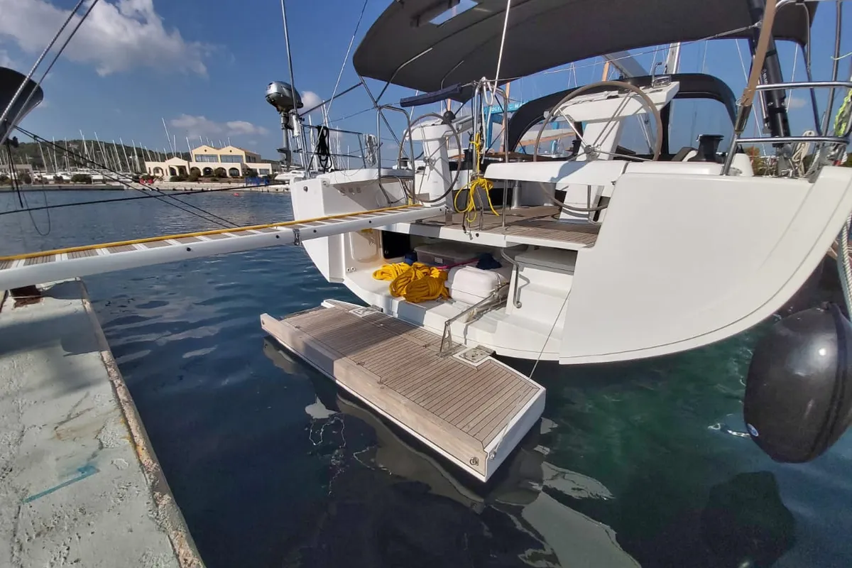 Exterior view of Ellora, a Hanse 548 sailboat at Lavrion, Greece
