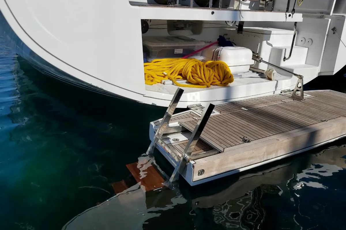 Exterior view of Ellora, a Hanse 548 sailboat at Lavrion, Greece