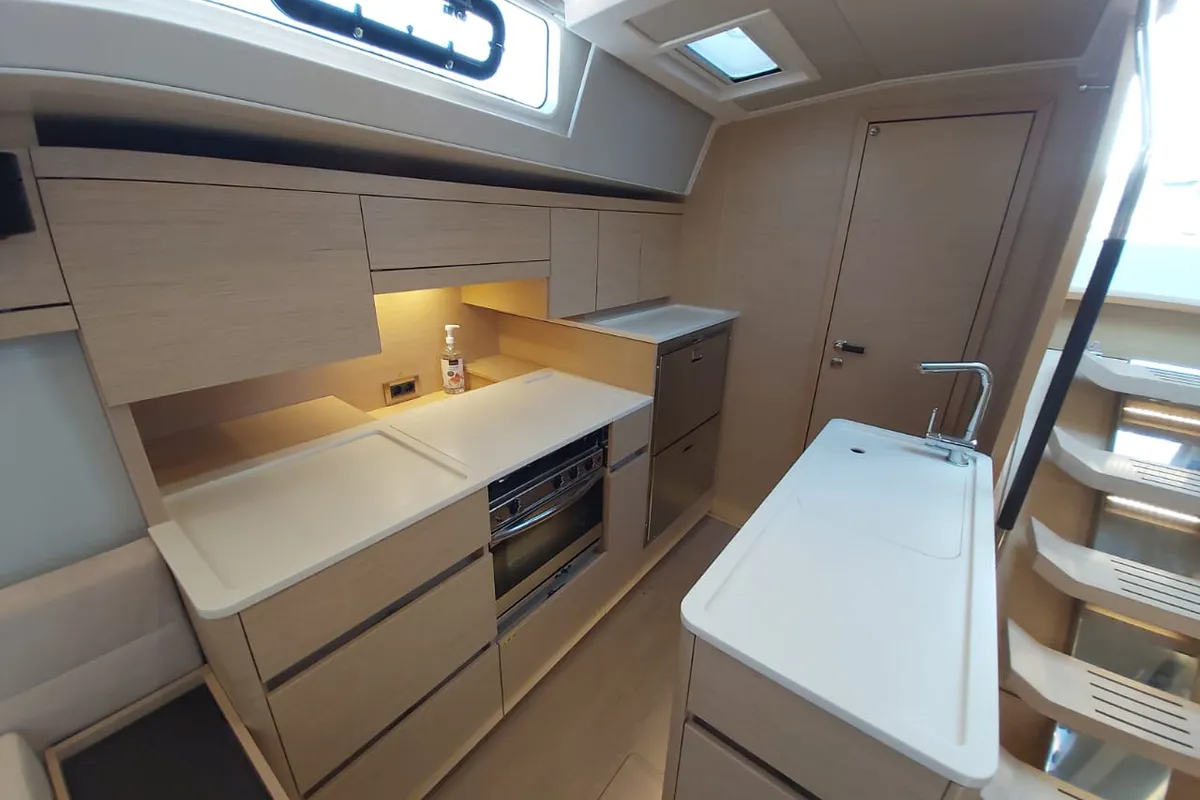 Galley of Ellora, a Hanse 548 sailboat at Lavrion, Greece
