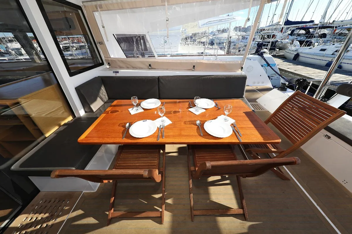 Deck of Alphabeta, a Nautitech 46 Fly catamaran at Grad Pula, Croatia
