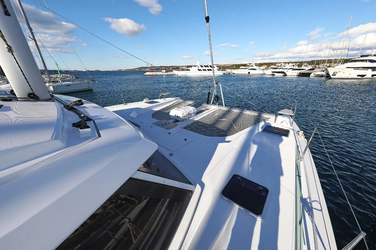 Deck of Alphabeta, a Nautitech 46 Fly catamaran at Grad Pula, Croatia