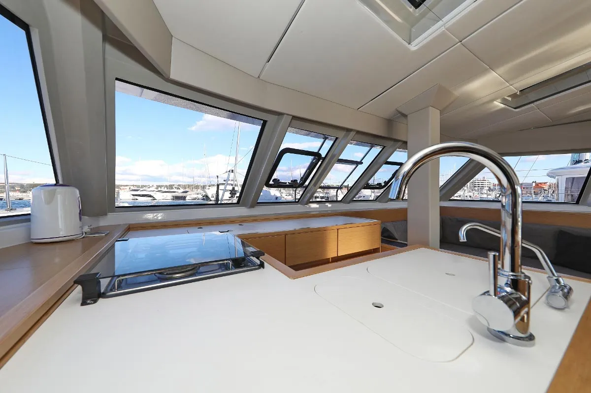 Galley of Alphabeta, a Nautitech 46 Fly catamaran at Grad Pula, Croatia