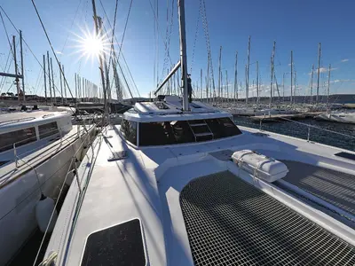 Deck of Alphabeta, a Nautitech 46 Fly catamaran at Grad Pula, Croatia