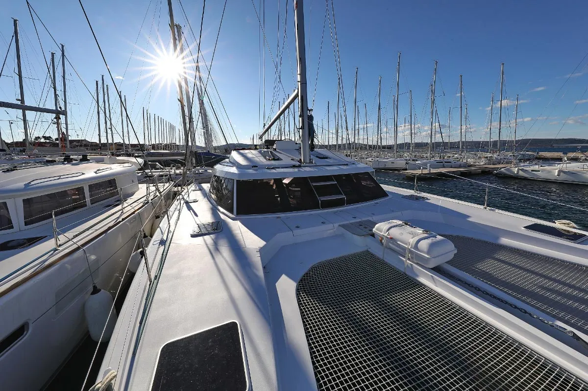 Deck of Alphabeta, a Nautitech 46 Fly catamaran at Grad Pula, Croatia