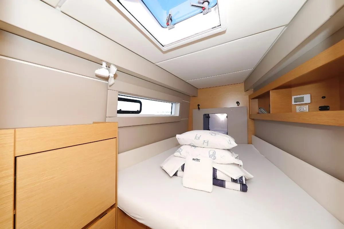 Cabin on Alphabeta, a Nautitech 46 Fly catamaran at Grad Pula, Croatia
