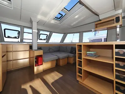 Salon of Alphabeta, a Nautitech 46 Fly catamaran at Grad Pula, Croatia