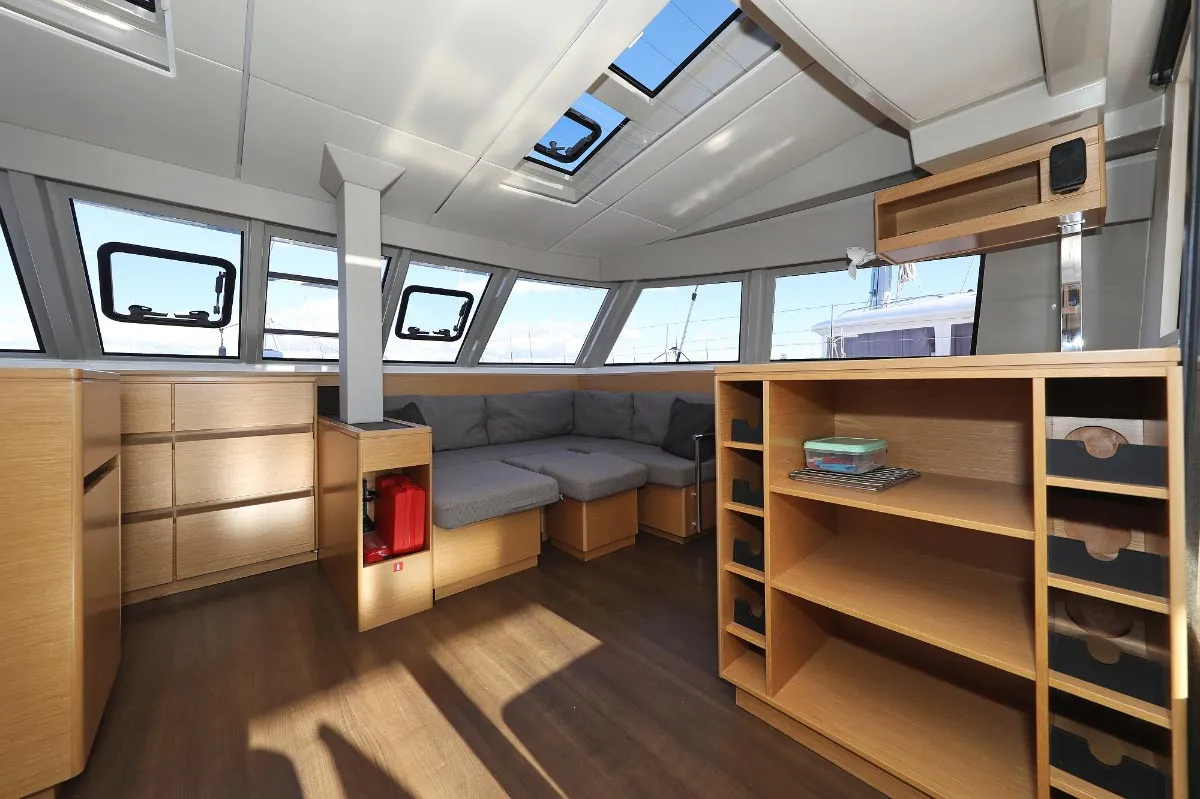 Salon of Alphabeta, a Nautitech 46 Fly catamaran at Grad Pula, Croatia