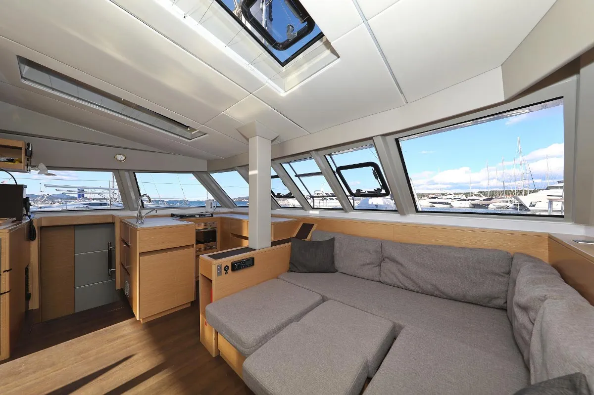 Salon of Alphabeta, a Nautitech 46 Fly catamaran at Grad Pula, Croatia