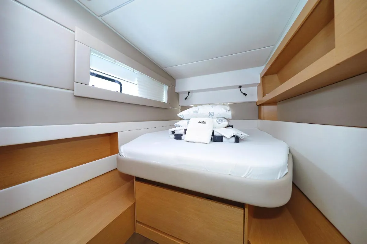 Cabin on Alphabeta, a Nautitech 46 Fly catamaran at Grad Pula, Croatia