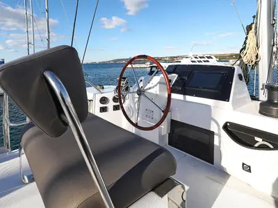 Cockpit of Alphabeta, a Nautitech 46 Fly catamaran at Grad Pula, Croatia