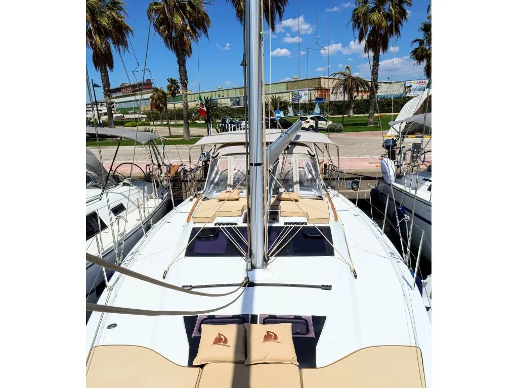 Deck of Shibumi, a Dufour 390 Grand Large sailboat at Castellammare di Stabia, Italy