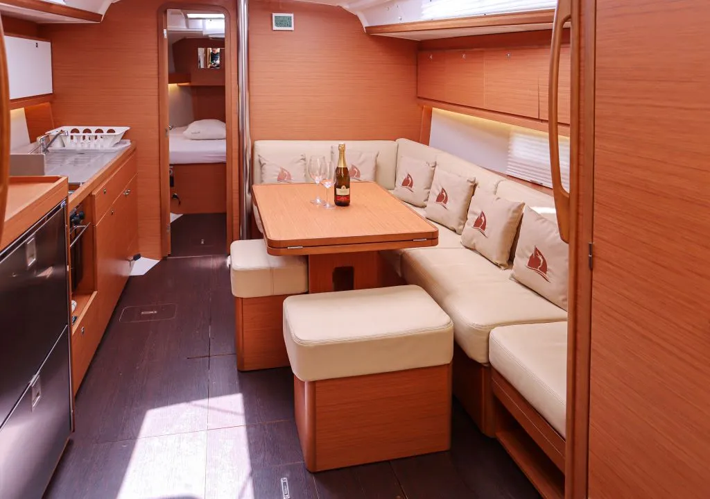 Salon of Shibumi, a Dufour 390 Grand Large sailboat at Castellammare di Stabia, Italy