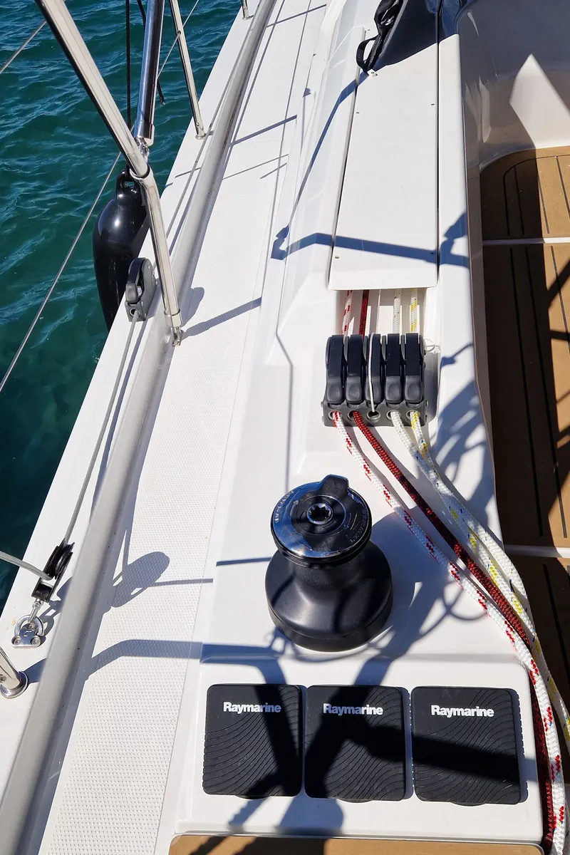 Deck of Nuvola, a Hanse 410 sailboat at Dubrovnik, Croatia