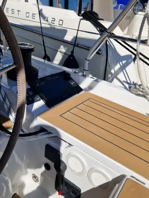 Cockpit of Nuvola, a Hanse 410 sailboat at Dubrovnik, Croatia