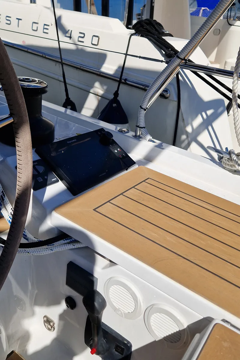 Cockpit of Nuvola, a Hanse 410 sailboat at Dubrovnik, Croatia
