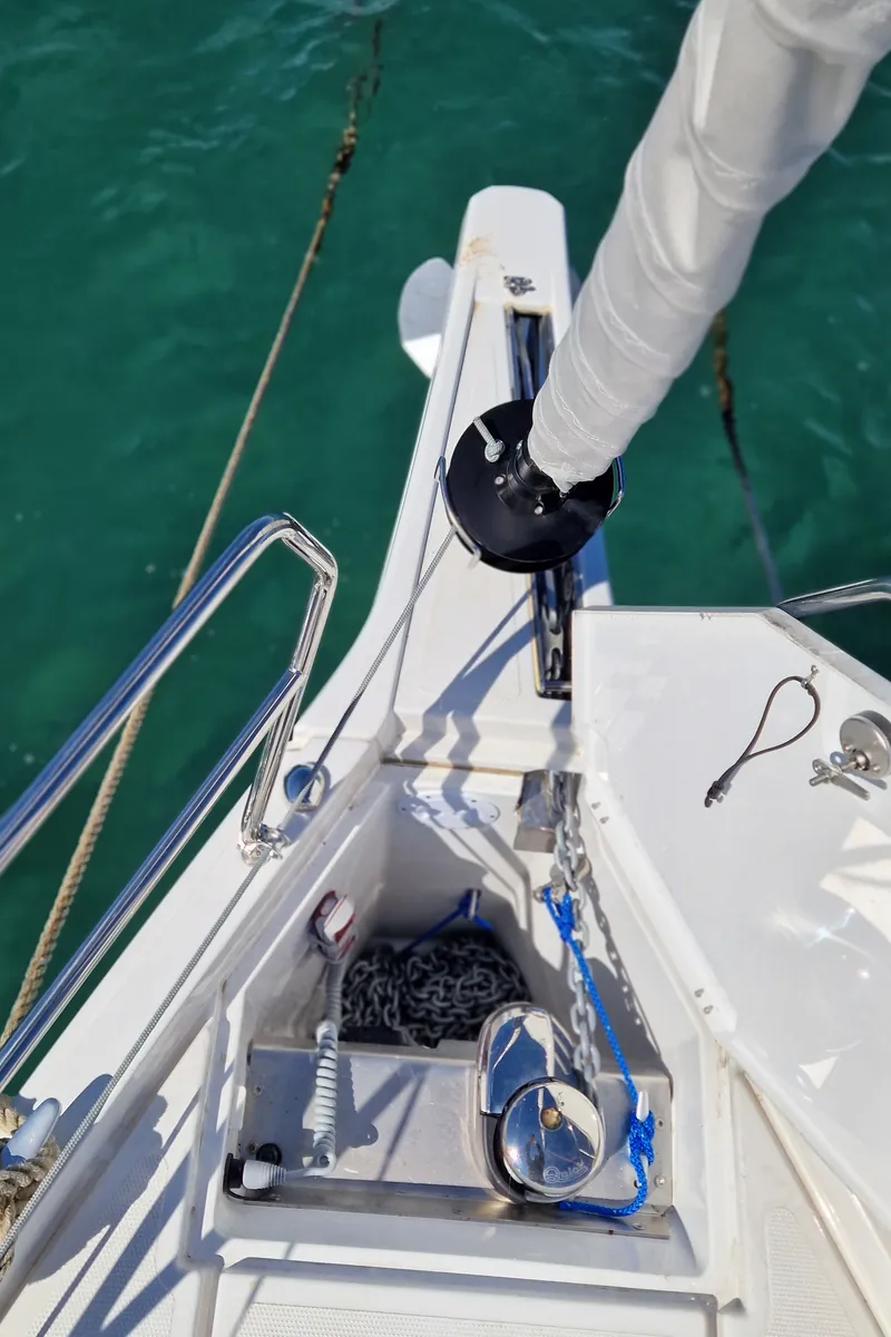 Deck of Nuvola, a Hanse 410 sailboat at Dubrovnik, Croatia