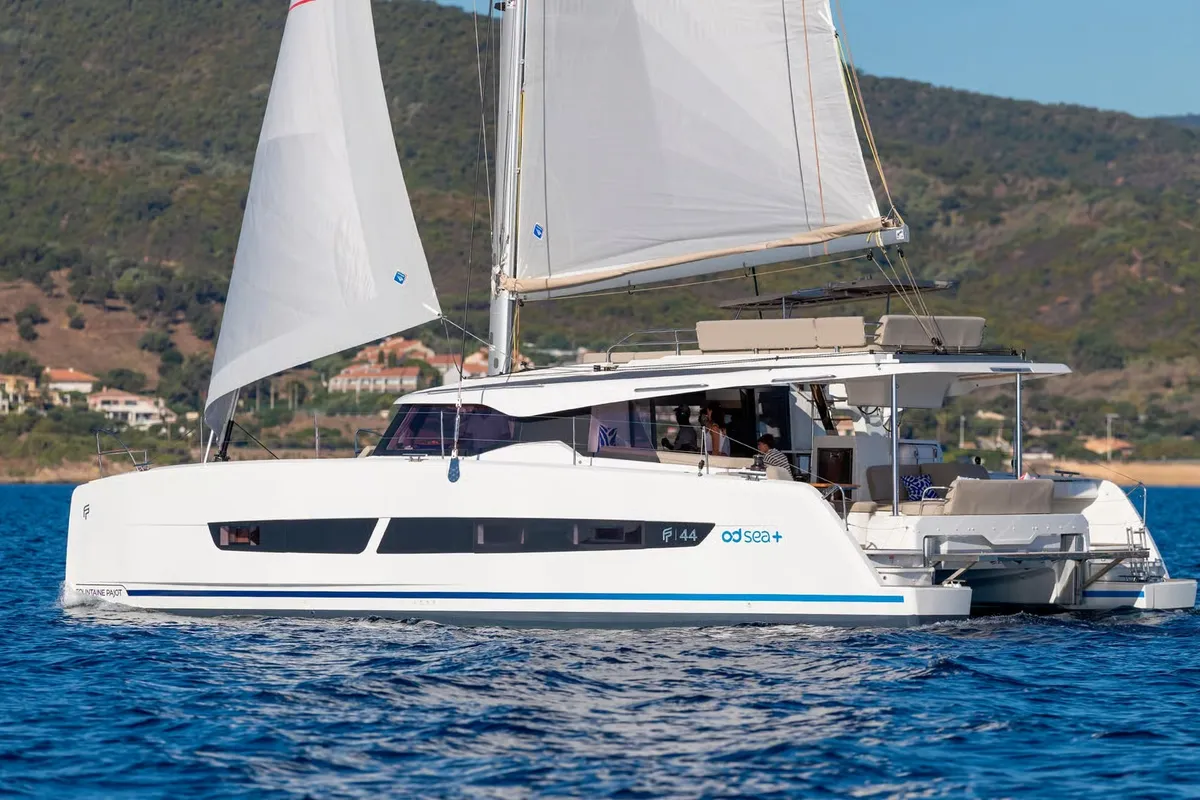 Magic Hour, a Fountaine Pajot FP 44 Quatuor catamaran at Road Town, British Virgin Islands