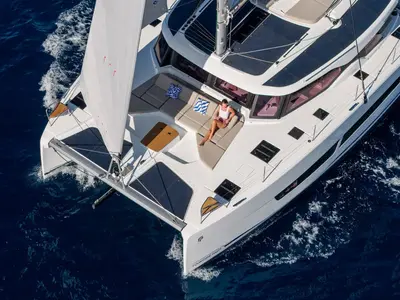 Magic Hour, a Fountaine Pajot FP 44 Quatuor catamaran at Road Town, British Virgin Islands