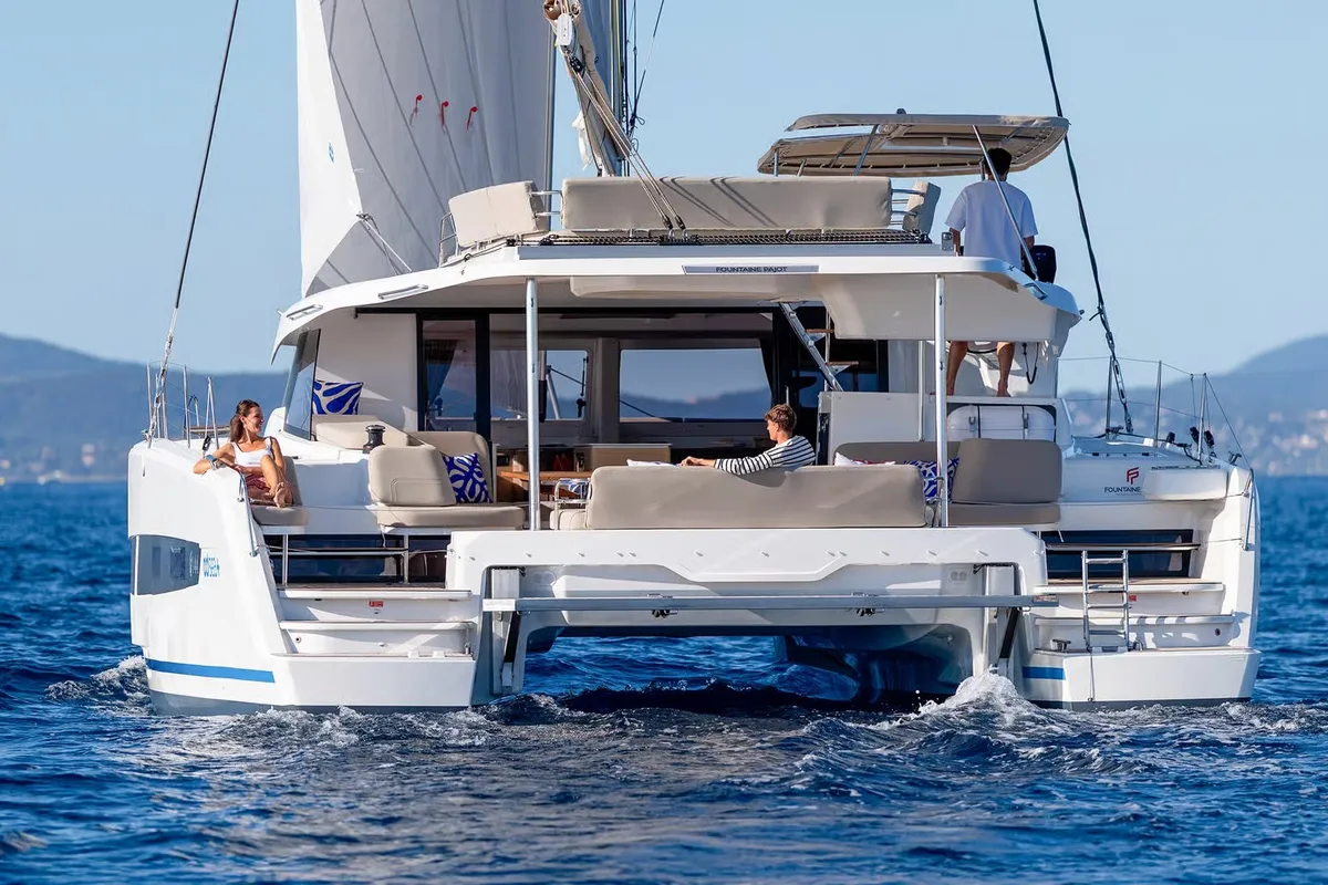 Magic Hour, a Fountaine Pajot FP 44 Quatuor catamaran at Road Town, British Virgin Islands