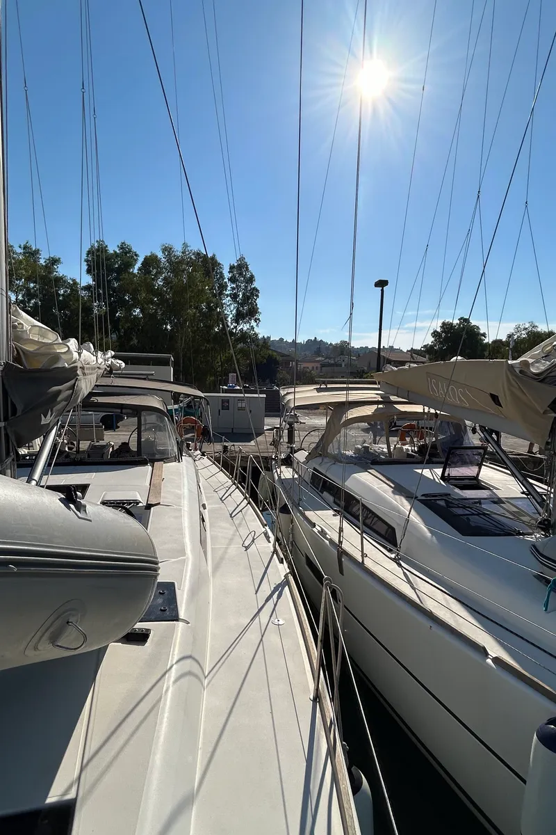 Deck of Tango I, a Dufour 460 GL sailboat at Kontokali, Greece