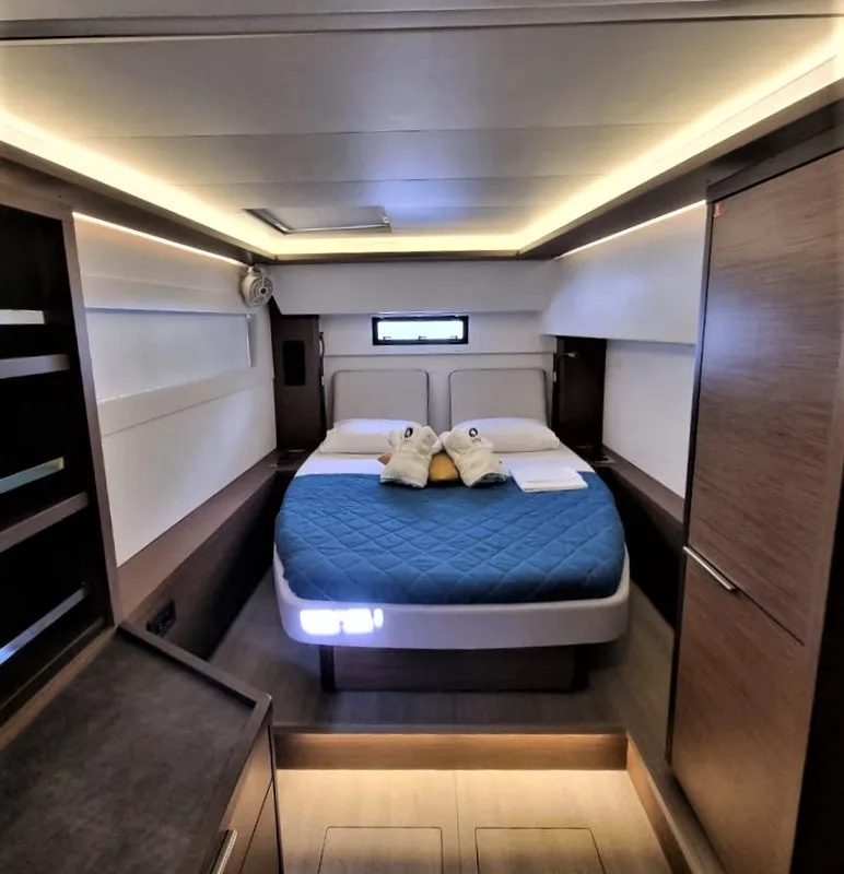Cabin on Free Bird II, a Lagoon 46 OW catamaran at Lavrion, Greece