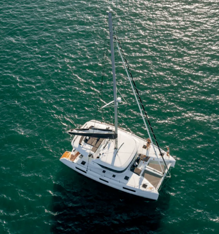 Exterior view of Free Bird II, a Lagoon 46 OW catamaran at Lavrion, Greece