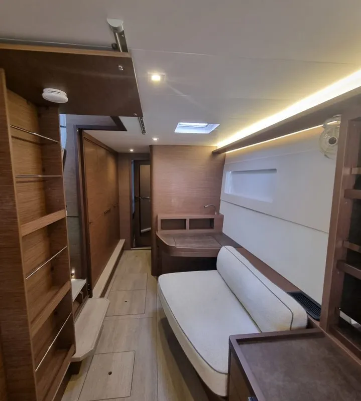 Salon of Free Bird II, a Lagoon 46 OW catamaran at Lavrion, Greece