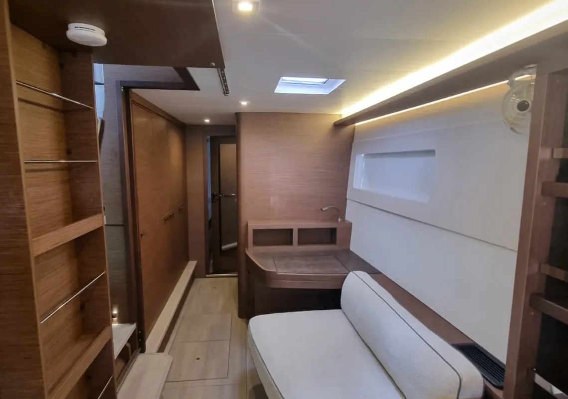 Salon of Free Bird II, a Lagoon 46 OW catamaran at Lavrion, Greece