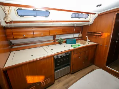Galley of Calypso, a Bavaria 44 sailboat at Keramoti, Greece