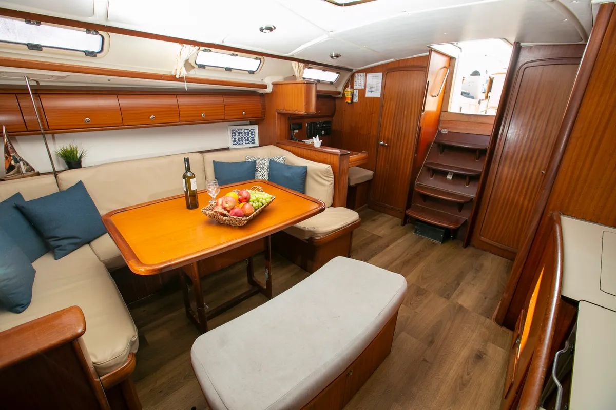 Salon of Calypso, a Bavaria 44 sailboat at Keramoti, Greece